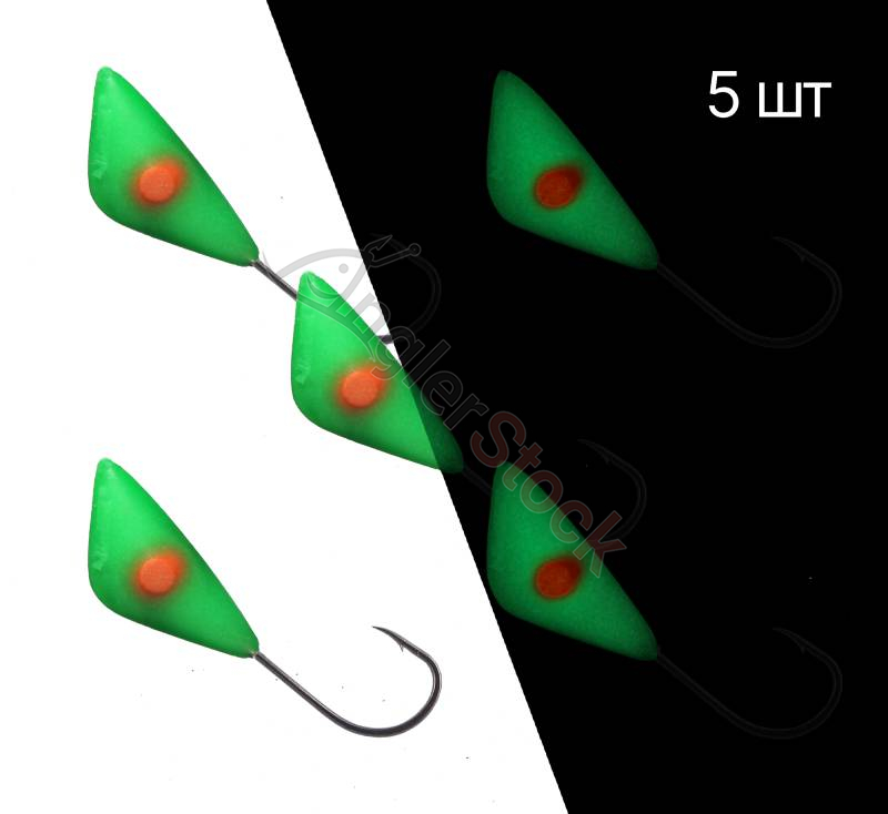Мормышка для корюшки SEMECHKA цвет зелёный-коралловое точка/красная точка-зелёный, крюк 6, 5штук